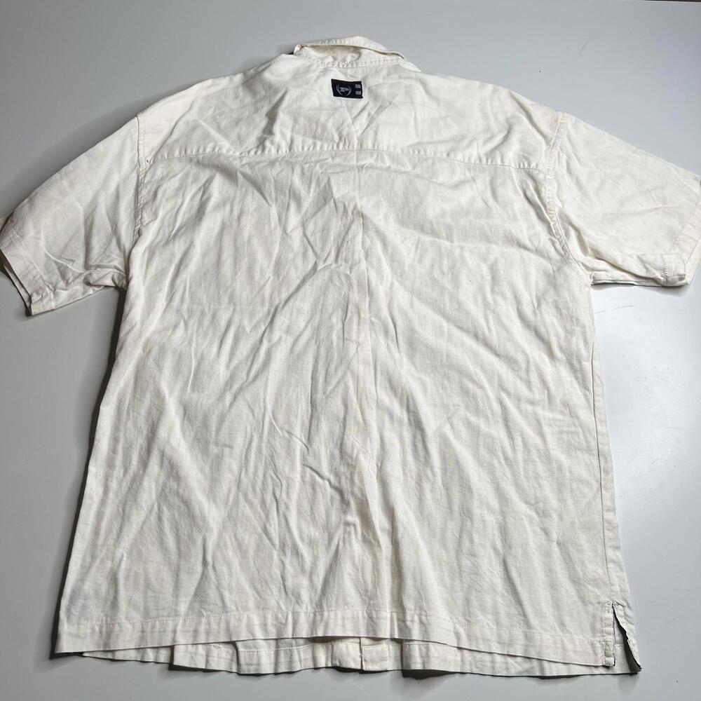 Phat Farm Shirt Mens 2XL White Cotton Linen Short Sleeve Button Up Logo Casual - Picture 4 of 6